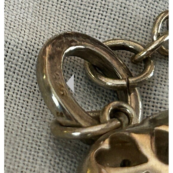 Vintage Sterling Silver Chain Link Toggle Bar Bracelet With Puffy Heart Pendant - Picture 3 of 4